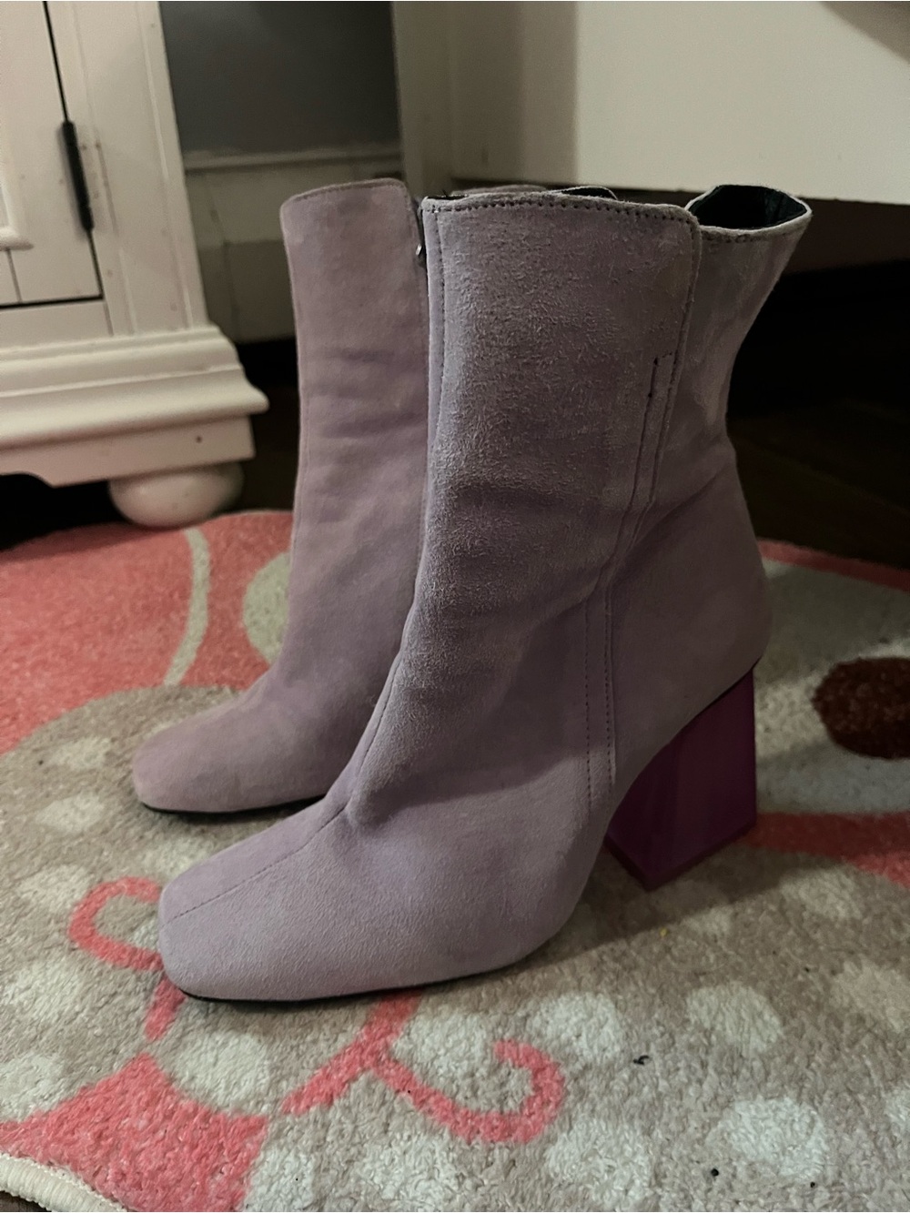 Lilac Suede Block Heel Ankle Boots - Women L’Intervalle Spring shoe
